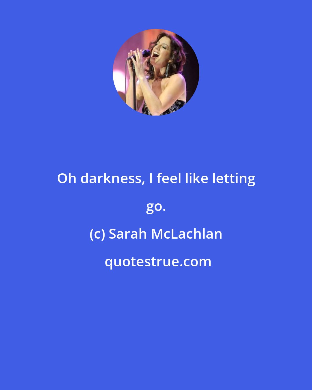 Sarah McLachlan: Oh darkness, I feel like letting go.