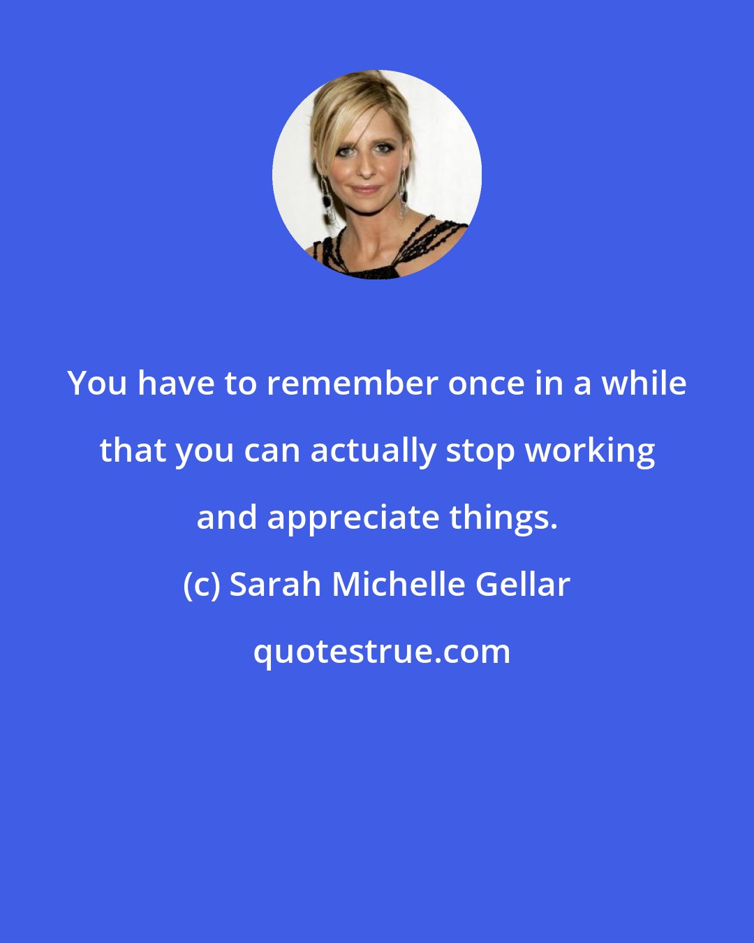 Sarah Michelle Gellar: You have to remember once in a while that you can actually stop working and appreciate things.