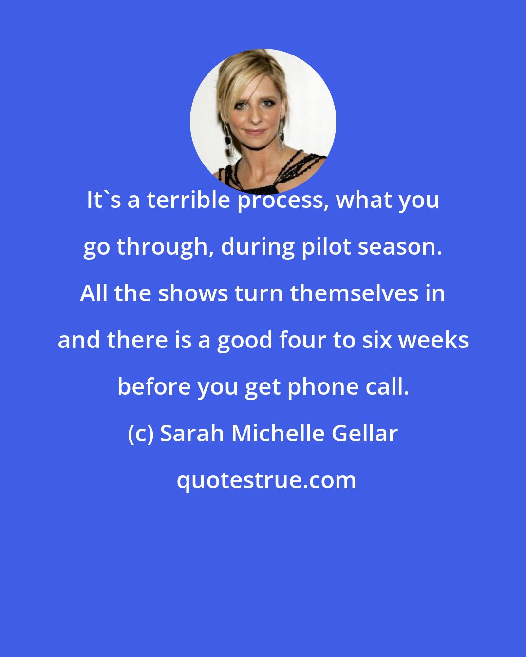 Sarah Michelle Gellar: It's a terrible process, what you go through, during pilot season. All the shows turn themselves in and there is a good four to six weeks before you get phone call.