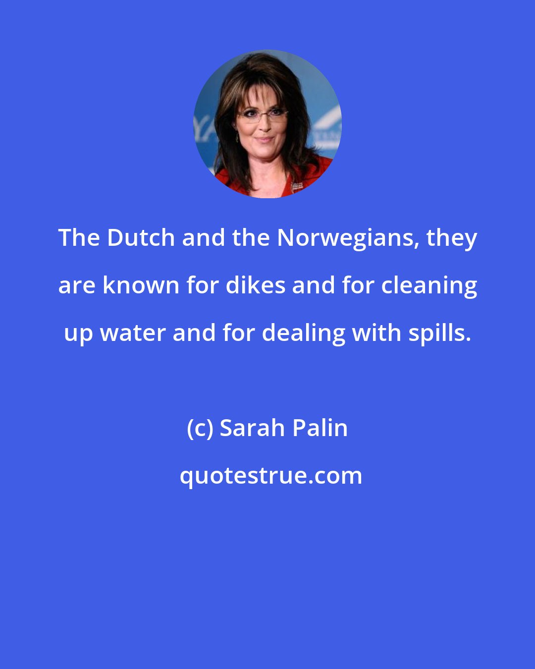 Sarah Palin: The Dutch and the Norwegians, they are known for dikes and for cleaning up water and for dealing with spills.