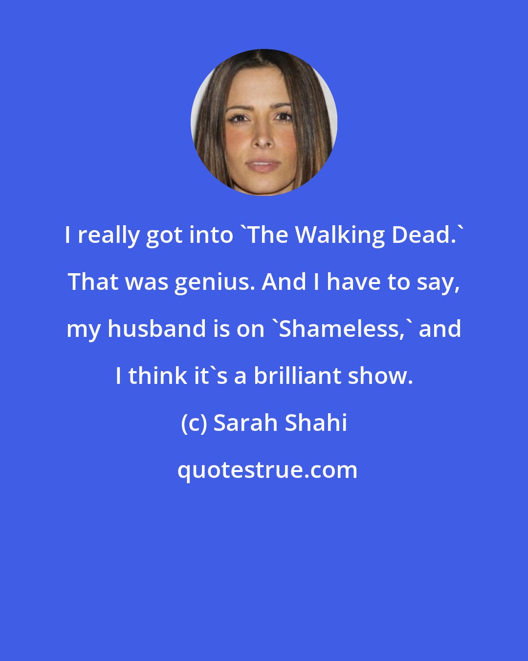 Sarah Shahi: I really got into 'The Walking Dead.' That was genius. And I have to say, my husband is on 'Shameless,' and I think it's a brilliant show.
