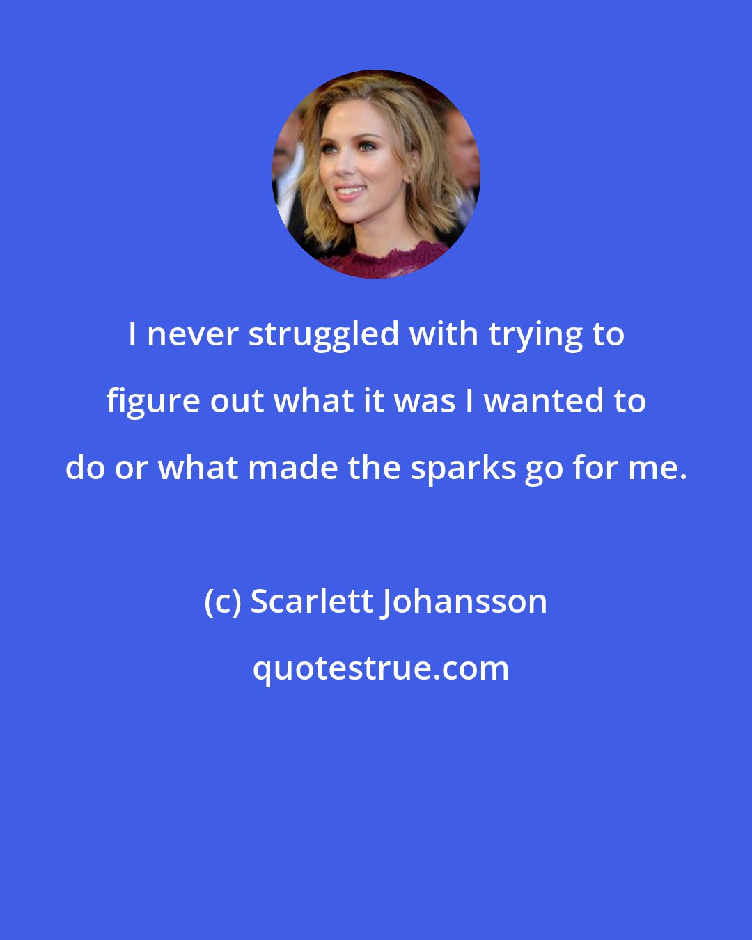 Scarlett Johansson: I never struggled with trying to figure out what it was I wanted to do or what made the sparks go for me.