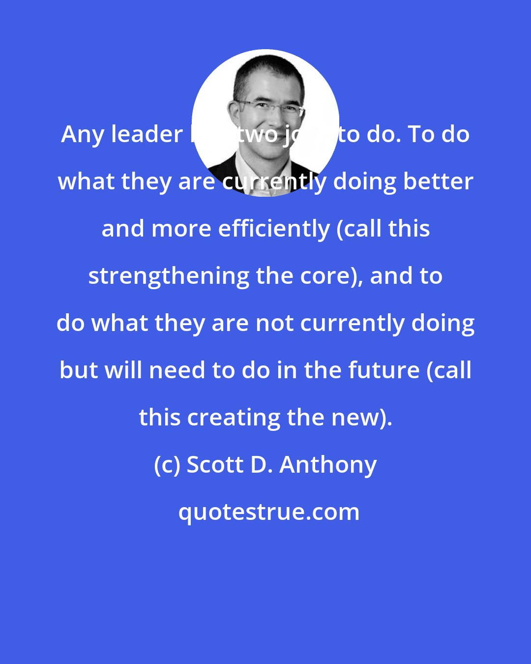 Scott D. Anthony: Any leader has two jobs to do. To do what they are currently doing better and more efficiently (call this strengthening the core), and to do what they are not currently doing but will need to do in the future (call this creating the new).