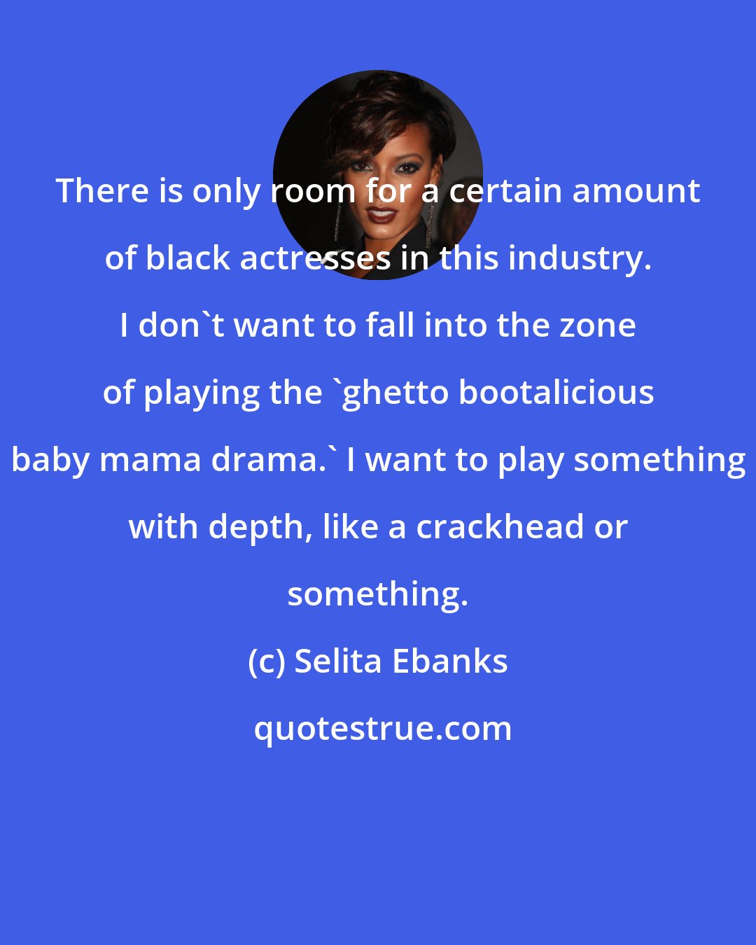 Selita Ebanks: There is only room for a certain amount of black actresses in this industry. I don't want to fall into the zone of playing the 'ghetto bootalicious baby mama drama.' I want to play something with depth, like a crackhead or something.