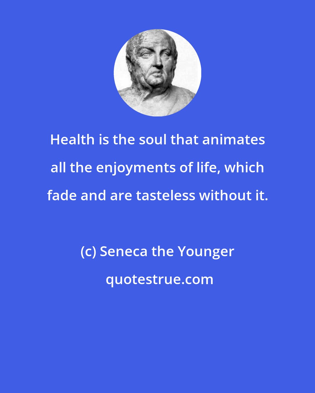 Seneca the Younger: Health is the soul that animates all the enjoyments of life, which fade and are tasteless without it.