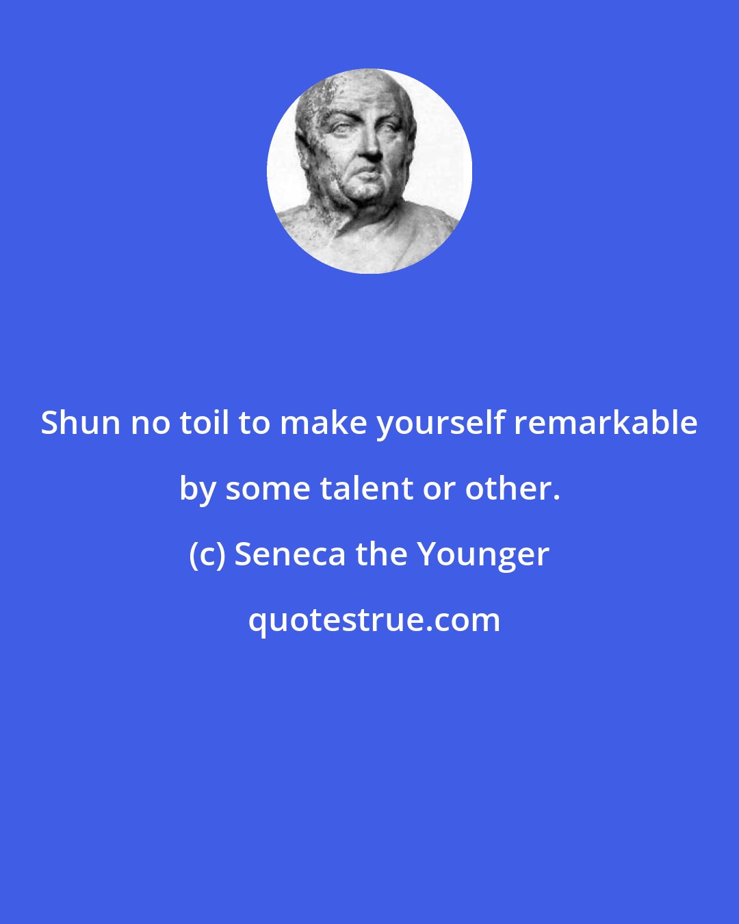 Seneca the Younger: Shun no toil to make yourself remarkable by some talent or other.