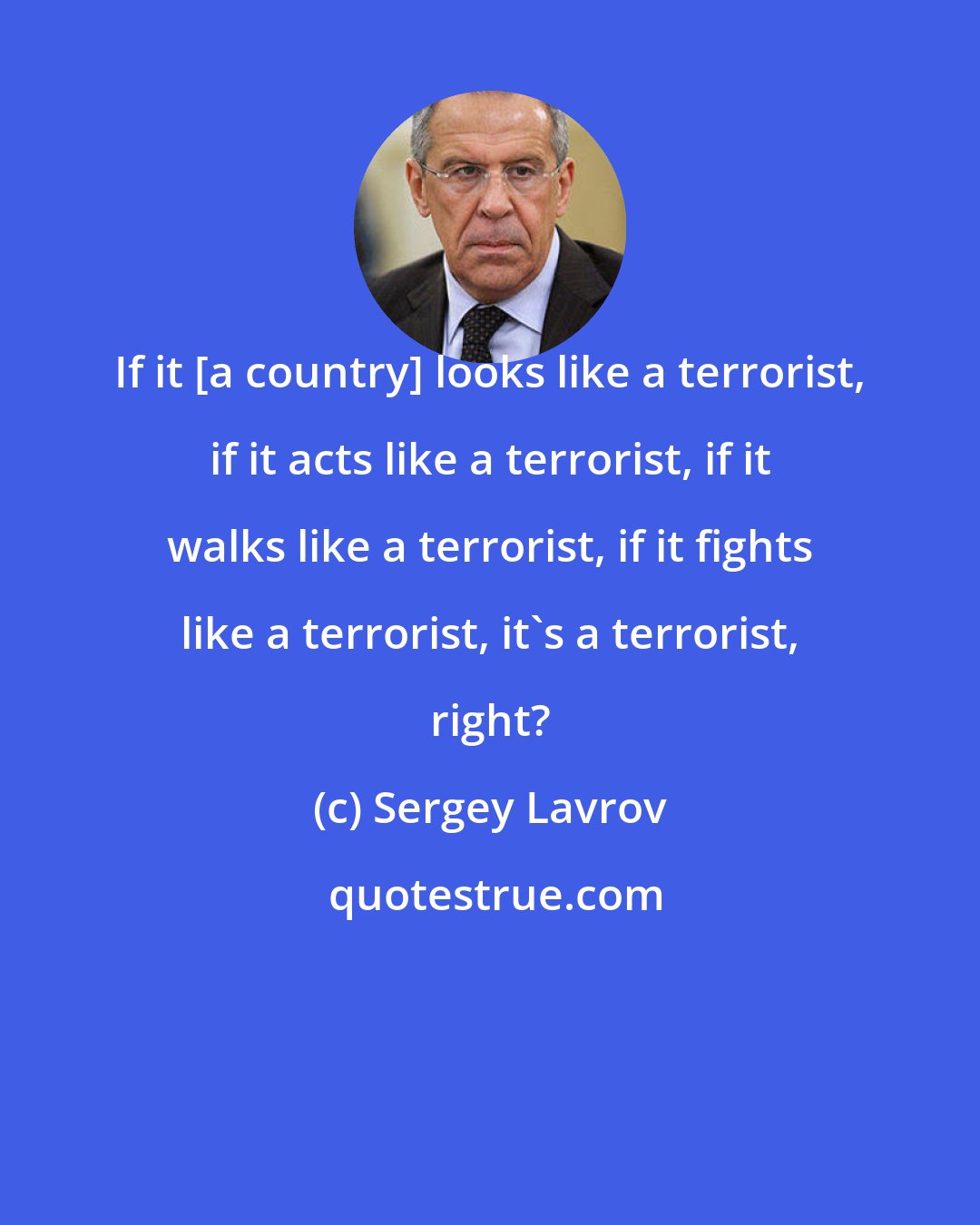 Sergey Lavrov: If it [a country] looks like a terrorist, if it acts like a terrorist, if it walks like a terrorist, if it fights like a terrorist, it's a terrorist, right?