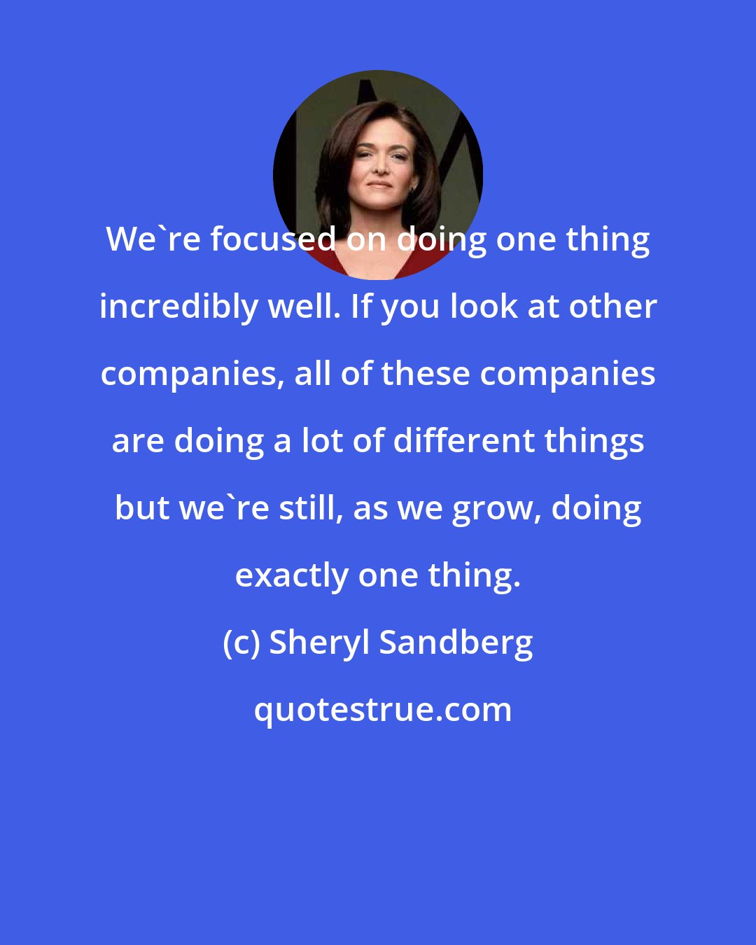 Sheryl Sandberg: We're focused on doing one thing incredibly well. If you look at other companies, all of these companies are doing a lot of different things but we're still, as we grow, doing exactly one thing.