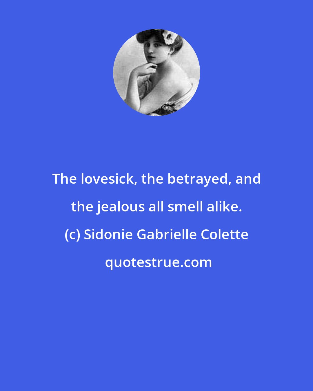 Sidonie Gabrielle Colette: The lovesick, the betrayed, and the jealous all smell alike.