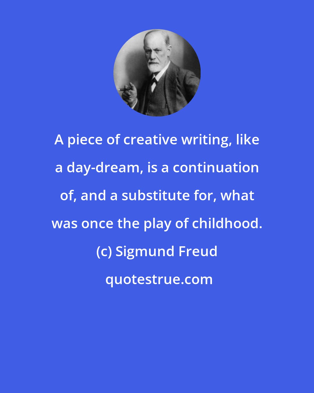 Sigmund Freud: A piece of creative writing, like a day-dream, is a continuation of, and a substitute for, what was once the play of childhood.
