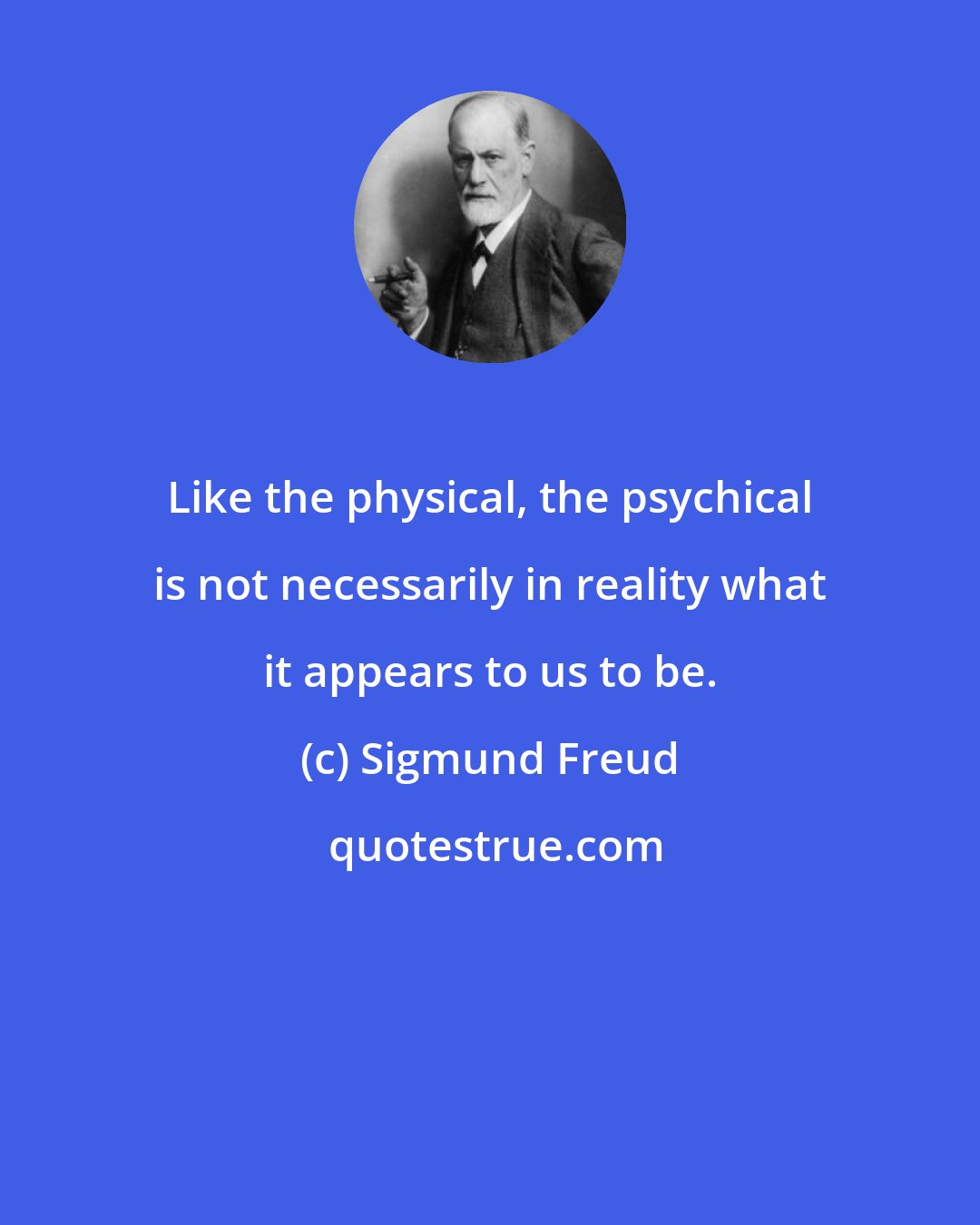 Sigmund Freud: Like the physical, the psychical is not necessarily in reality what it appears to us to be.