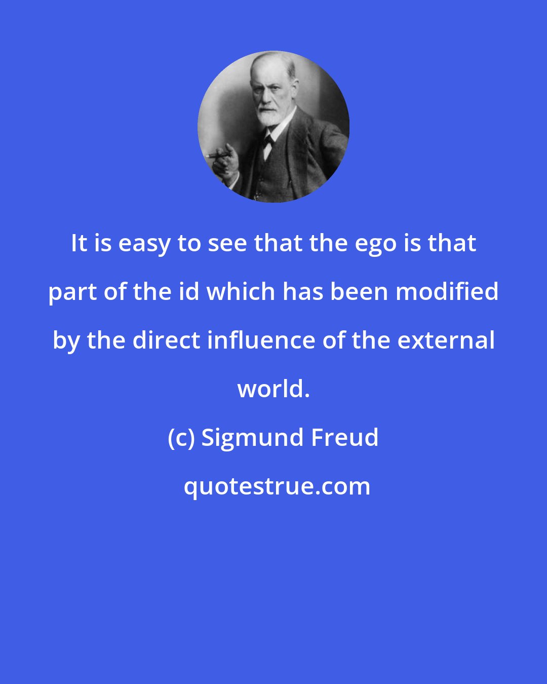 Sigmund Freud: It is easy to see that the ego is that part of the id which has been modified by the direct influence of the external world.