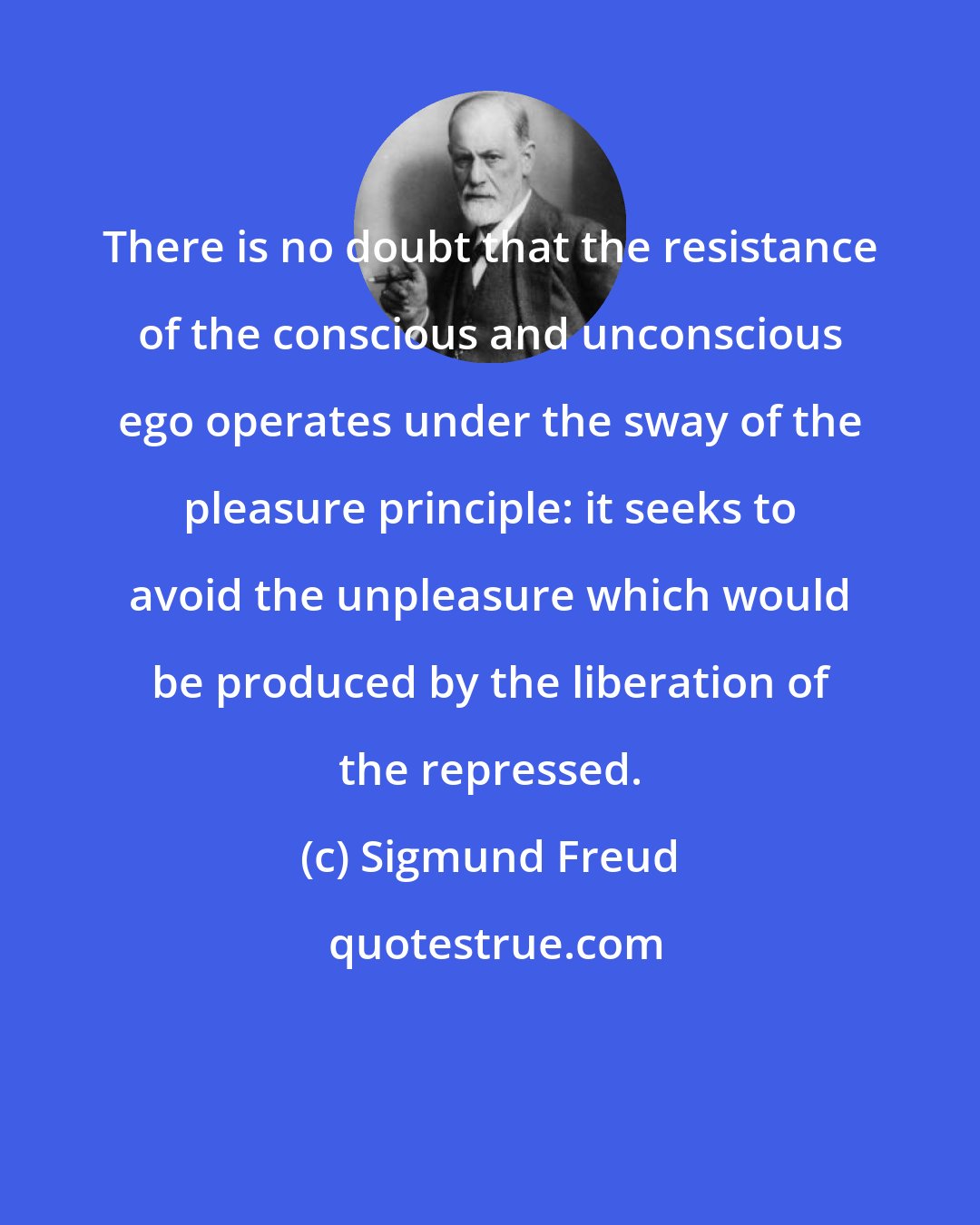 Sigmund Freud: There is no doubt that the resistance of the conscious and unconscious ego operates under the sway of the pleasure principle: it seeks to avoid the unpleasure which would be produced by the liberation of the repressed.