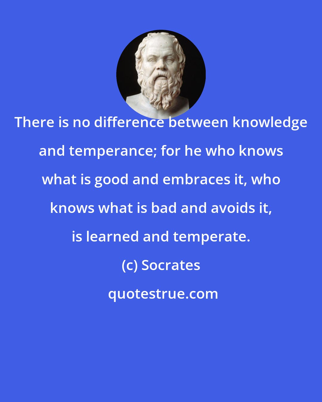 Socrates: There is no difference between knowledge and temperance; for he who knows what is good and embraces it, who knows what is bad and avoids it, is learned and temperate.