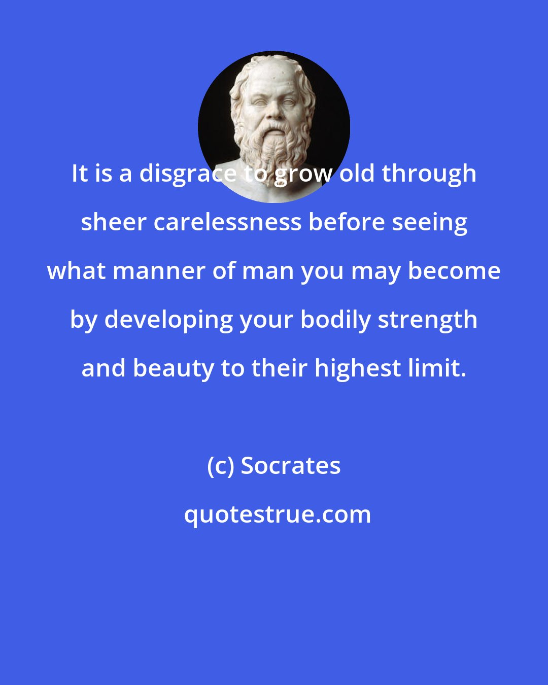 Socrates: It is a disgrace to grow old through sheer carelessness before seeing what manner of man you may become by developing your bodily strength and beauty to their highest limit.