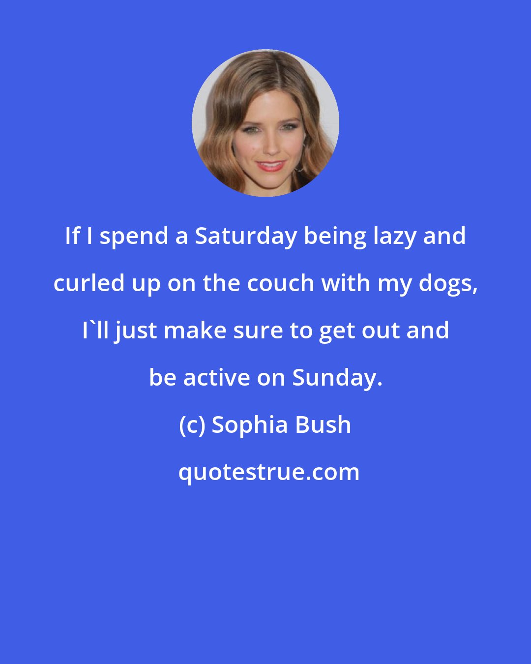 Sophia Bush: If I spend a Saturday being lazy and curled up on the couch with my dogs, I'll just make sure to get out and be active on Sunday.