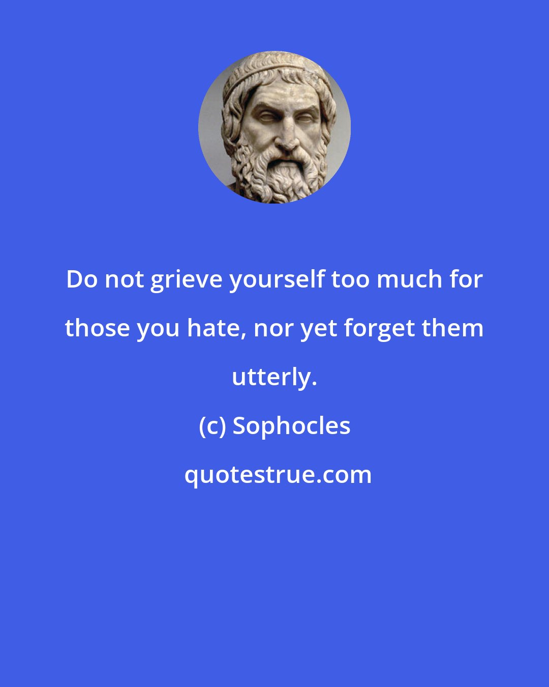 Sophocles: Do not grieve yourself too much for those you hate, nor yet forget them utterly.