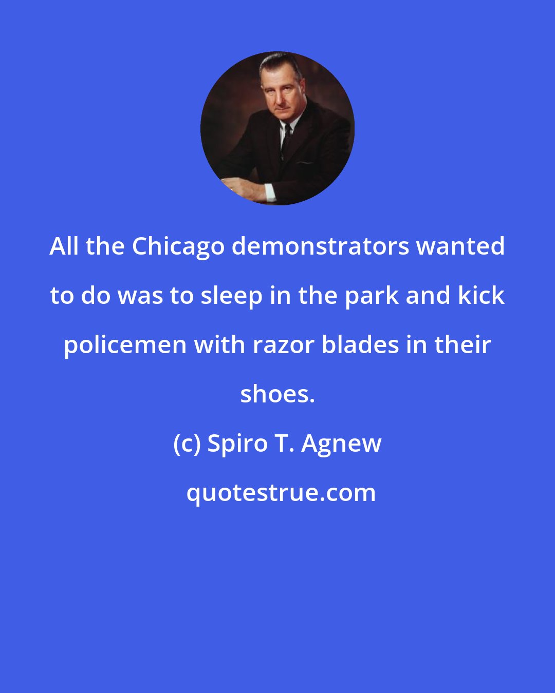 Spiro T. Agnew: All the Chicago demonstrators wanted to do was to sleep in the park and kick policemen with razor blades in their shoes.