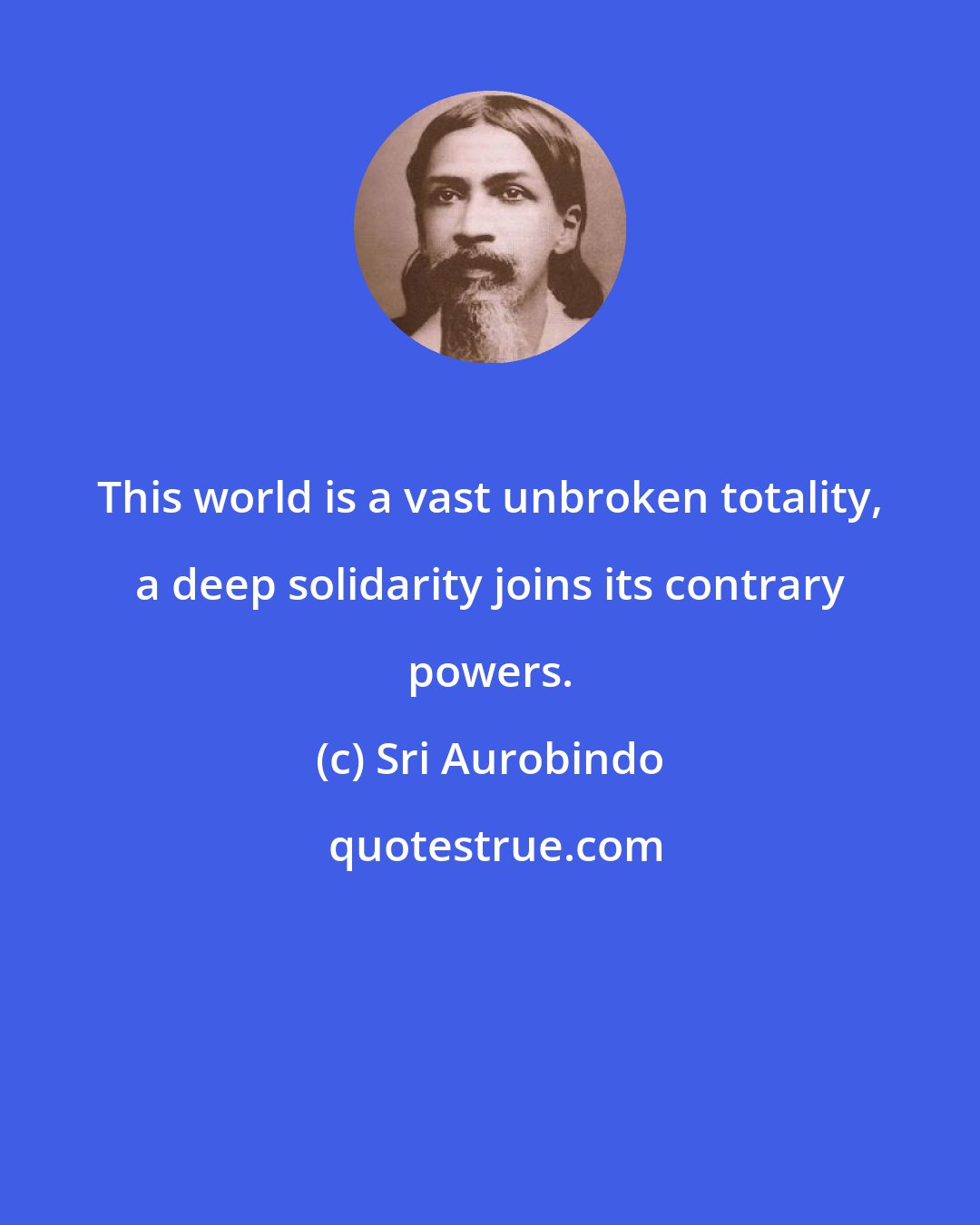 Sri Aurobindo: This world is a vast unbroken totality, a deep solidarity joins its contrary powers.