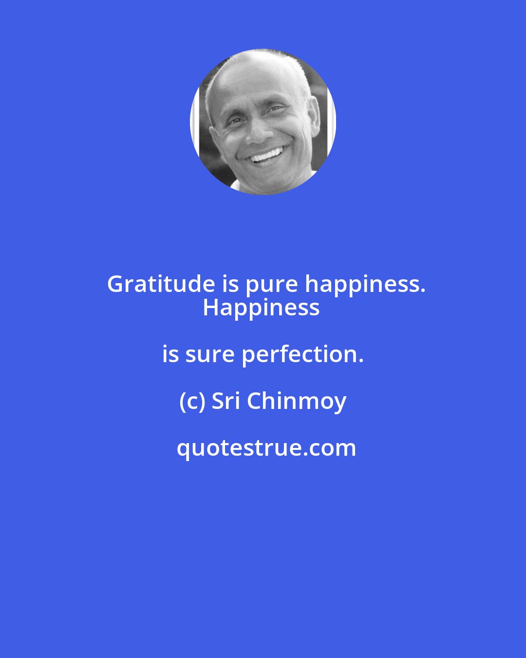 Sri Chinmoy: Gratitude is pure happiness.
Happiness is sure perfection.