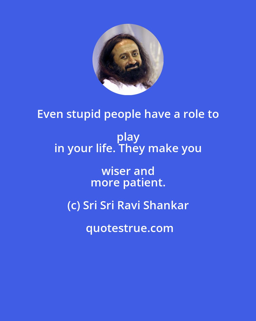 Sri Sri Ravi Shankar: Even stupid people have a role to play 
 in your life. They make you wiser and 
 more patient.