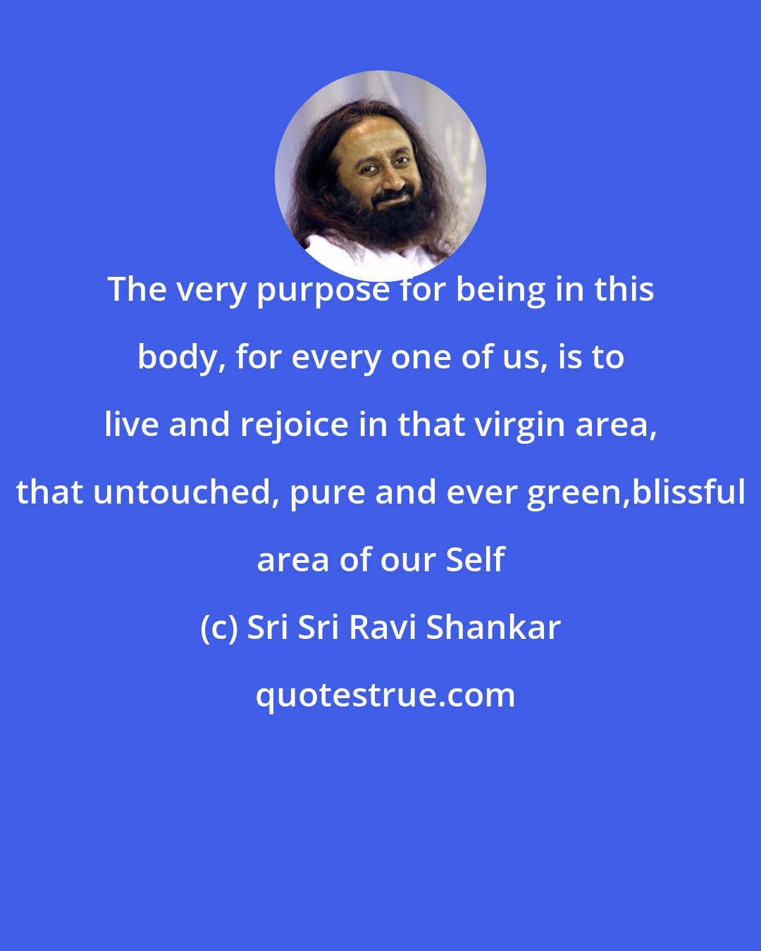 Sri Sri Ravi Shankar: The very purpose for being in this body, for every one of us, is to live and rejoice in that virgin area, that untouched, pure and ever green,blissful area of our Self