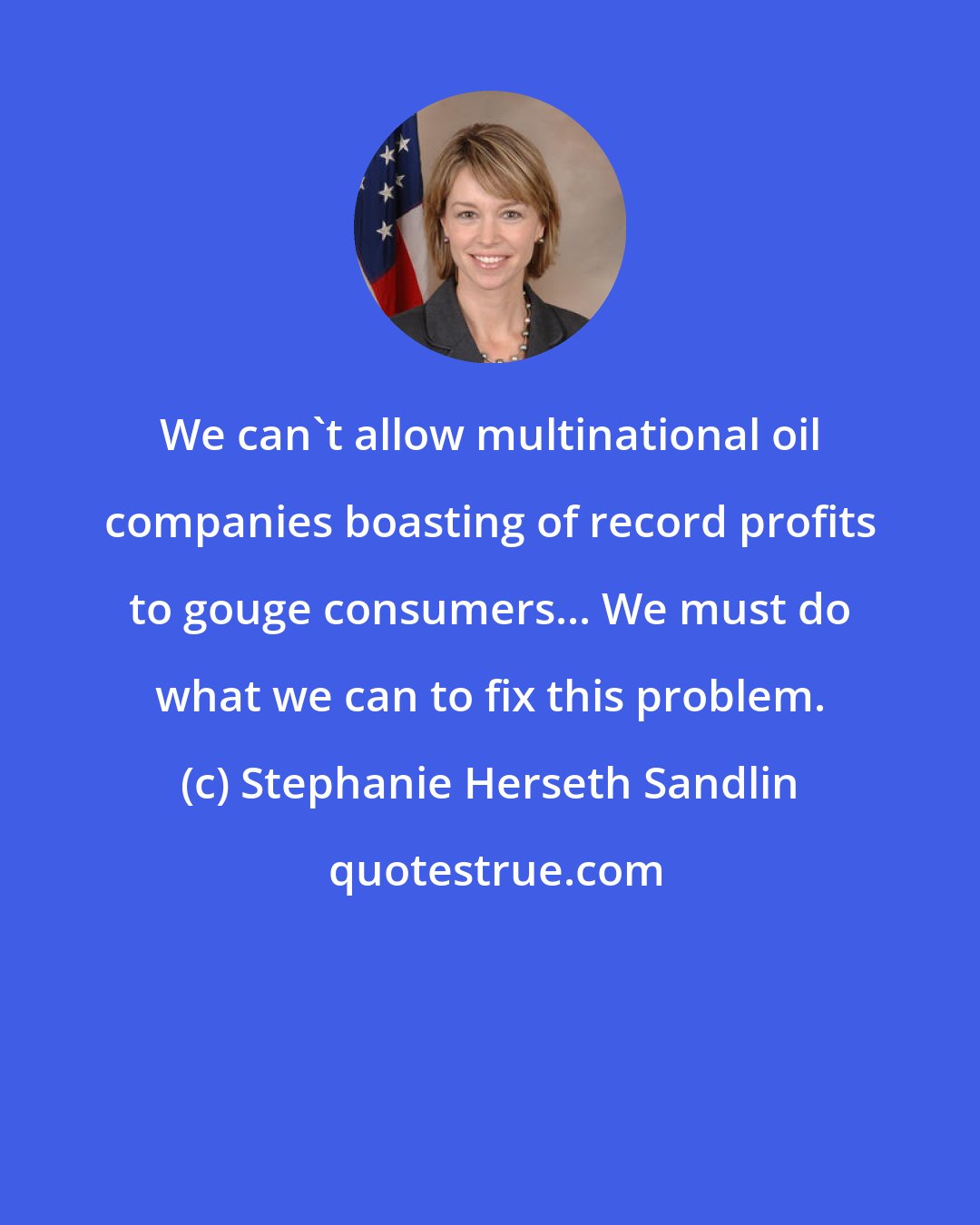 Stephanie Herseth Sandlin: We can't allow multinational oil companies boasting of record profits to gouge consumers... We must do what we can to fix this problem.
