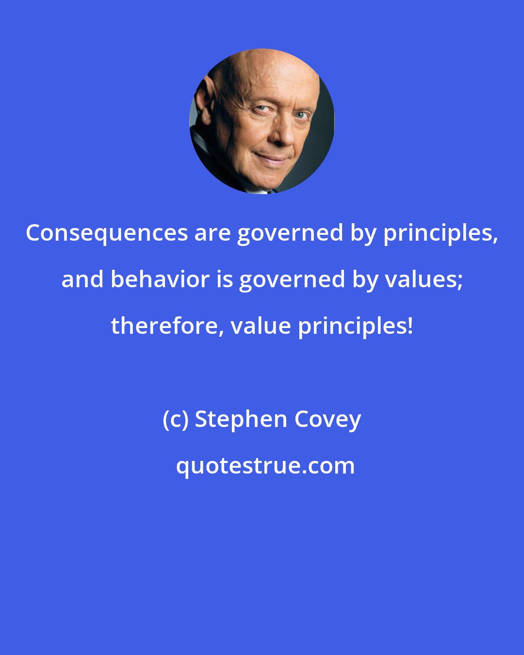 Stephen Covey: Consequences are governed by principles, and behavior is governed by values; therefore, value principles!