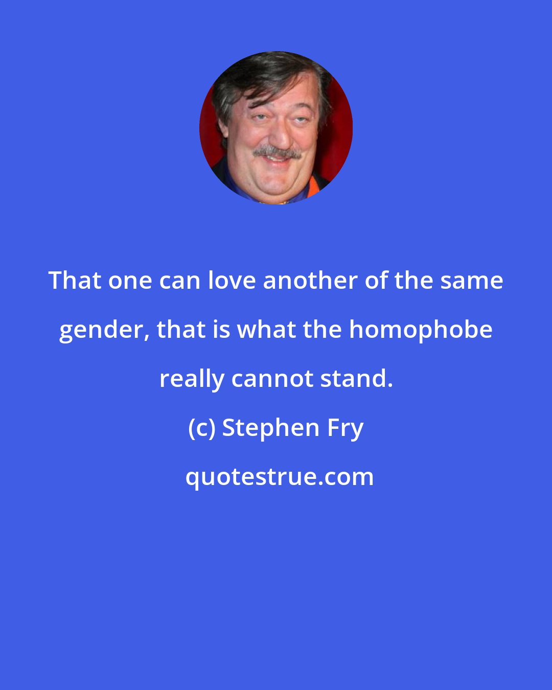 Stephen Fry: That one can love another of the same gender, that is what the homophobe really cannot stand.