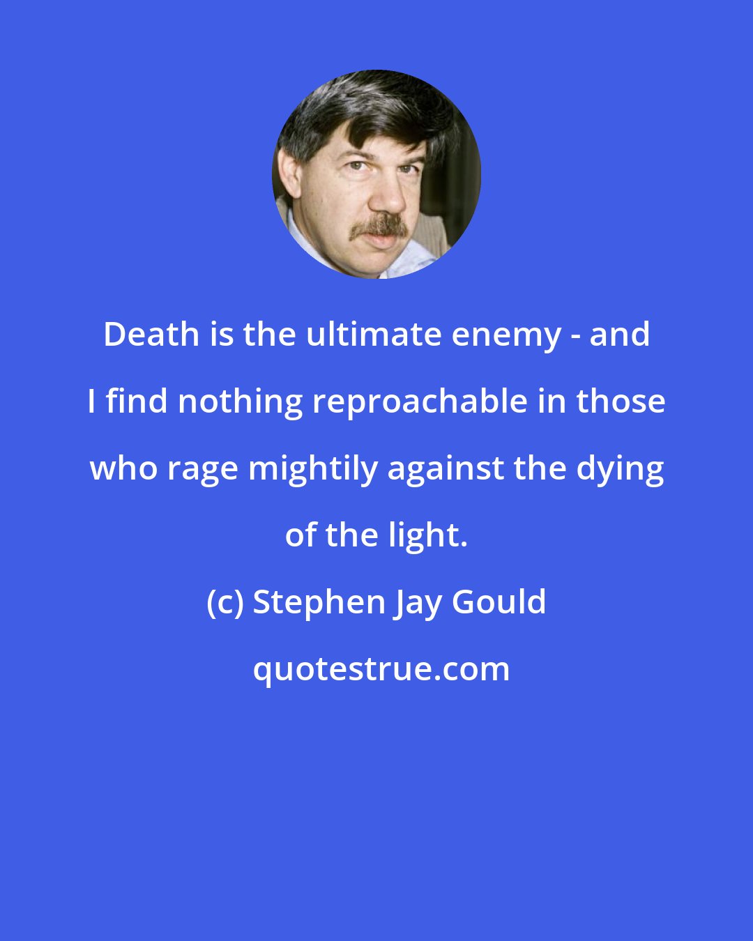 Stephen Jay Gould: Death is the ultimate enemy - and I find nothing reproachable in those who rage mightily against the dying of the light.