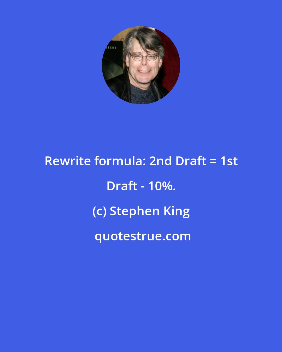 Stephen King: Rewrite formula: 2nd Draft = 1st Draft - 10%.