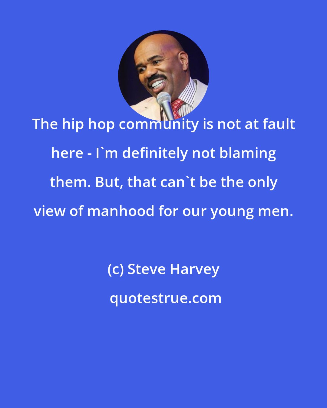 Steve Harvey: The hip hop community is not at fault here - I'm definitely not blaming them. But, that can't be the only view of manhood for our young men.