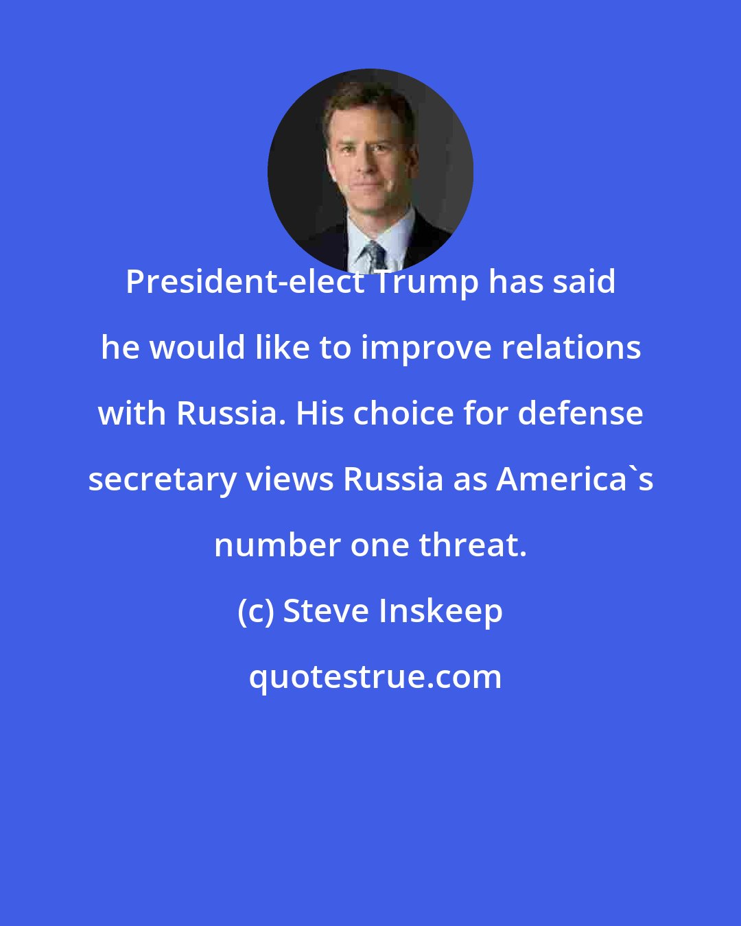 Steve Inskeep: President-elect Trump has said he would like to improve relations with Russia. His choice for defense secretary views Russia as America's number one threat.