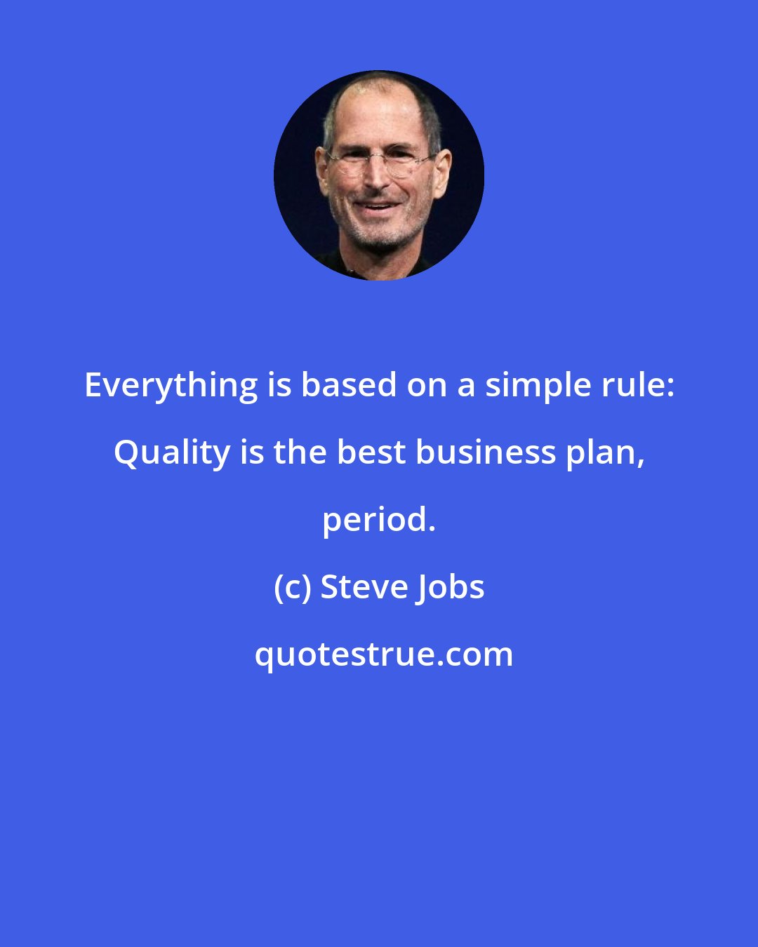 Steve Jobs: Everything is based on a simple rule: Quality is the best business plan, period.