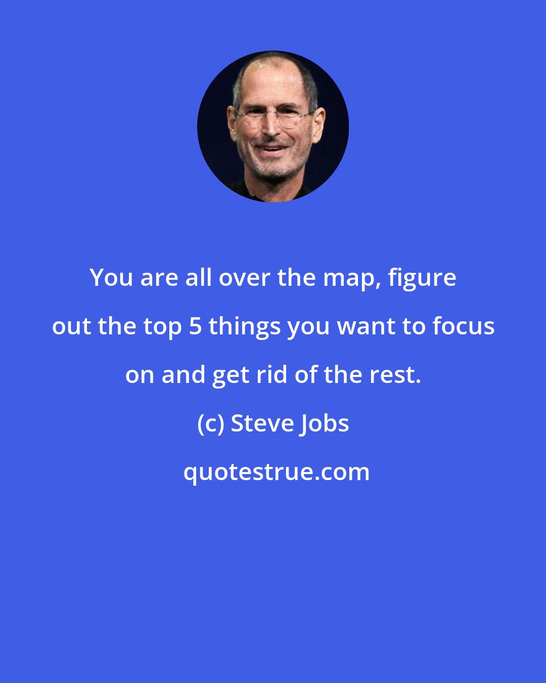 Steve Jobs: You are all over the map, figure out the top 5 things you want to focus on and get rid of the rest.