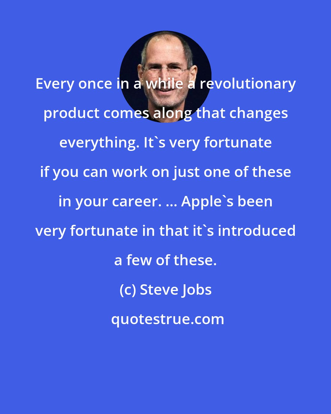 Steve Jobs: Every once in a while a revolutionary product comes along that changes everything. It's very fortunate if you can work on just one of these in your career. ... Apple's been very fortunate in that it's introduced a few of these.