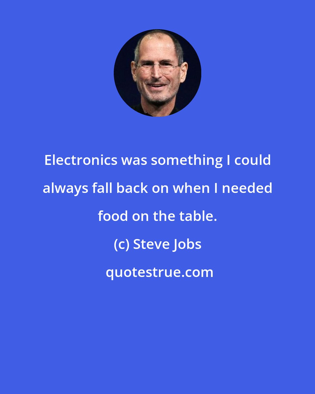 Steve Jobs: Electronics was something I could always fall back on when I needed food on the table.