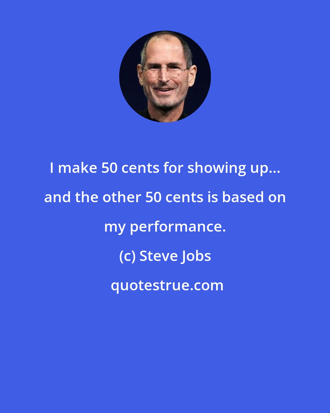 Steve Jobs: I make 50 cents for showing up... and the other 50 cents is based on my performance.