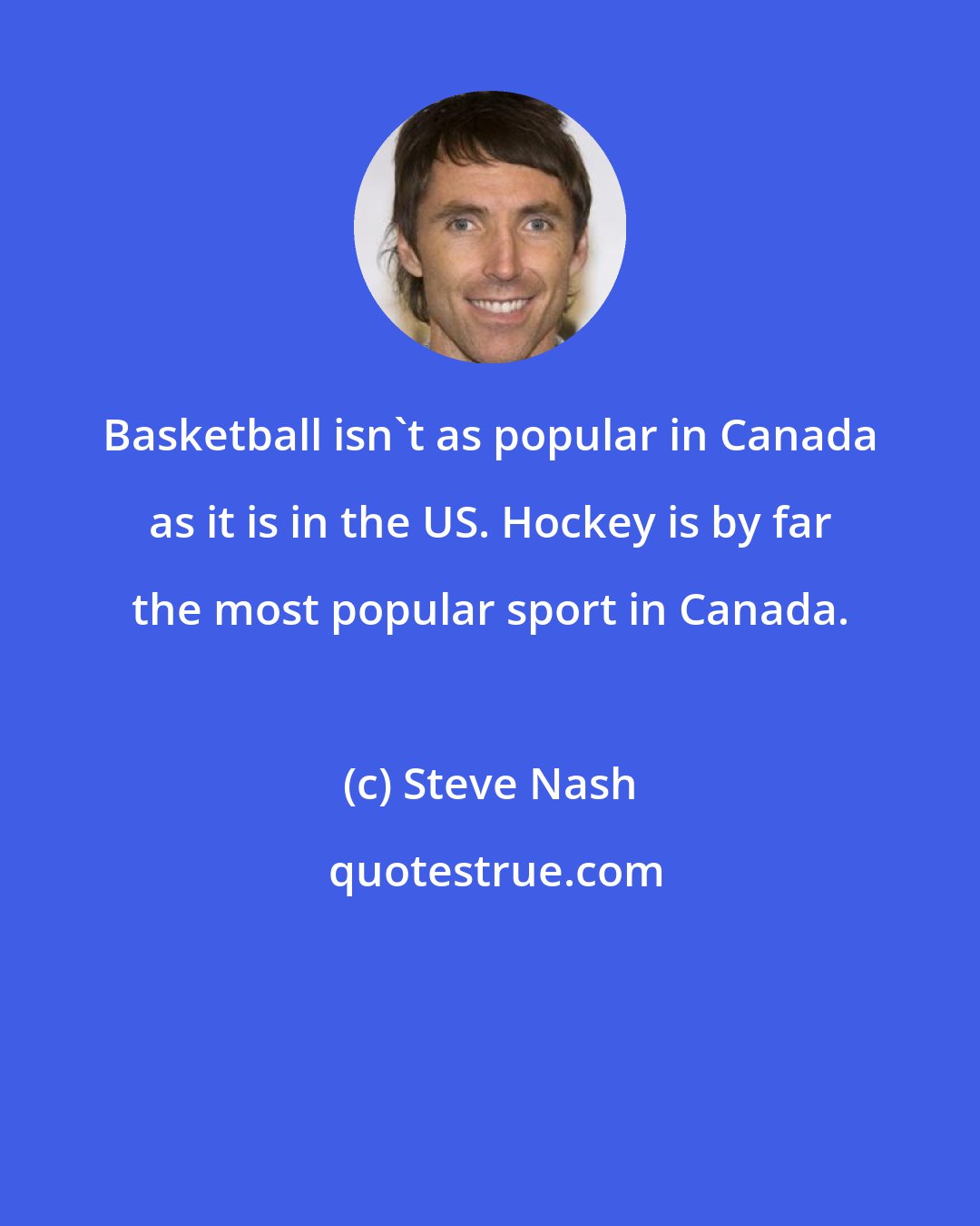 Steve Nash: Basketball isn't as popular in Canada as it is in the US. Hockey is by far the most popular sport in Canada.