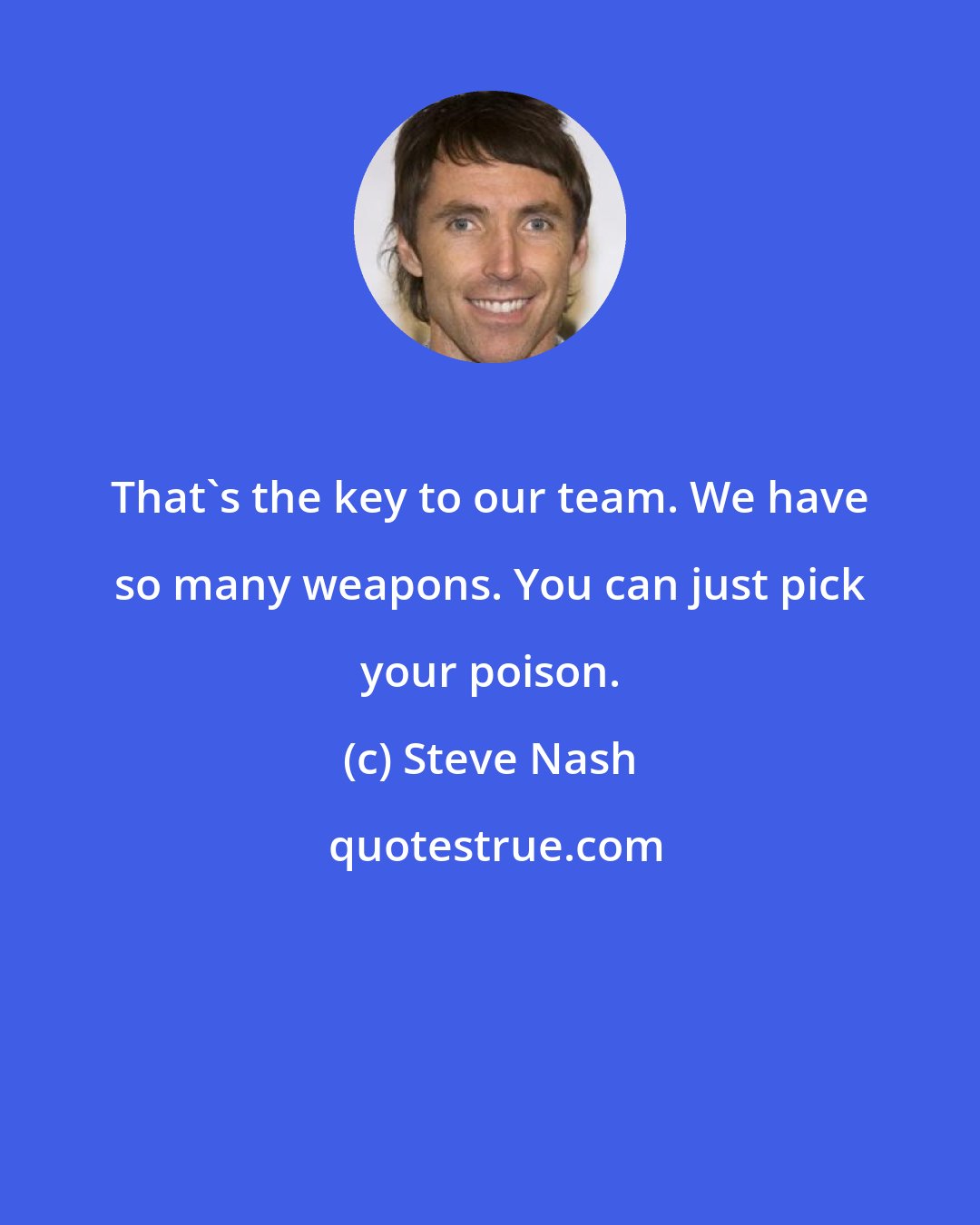 Steve Nash: That's the key to our team. We have so many weapons. You can just pick your poison.