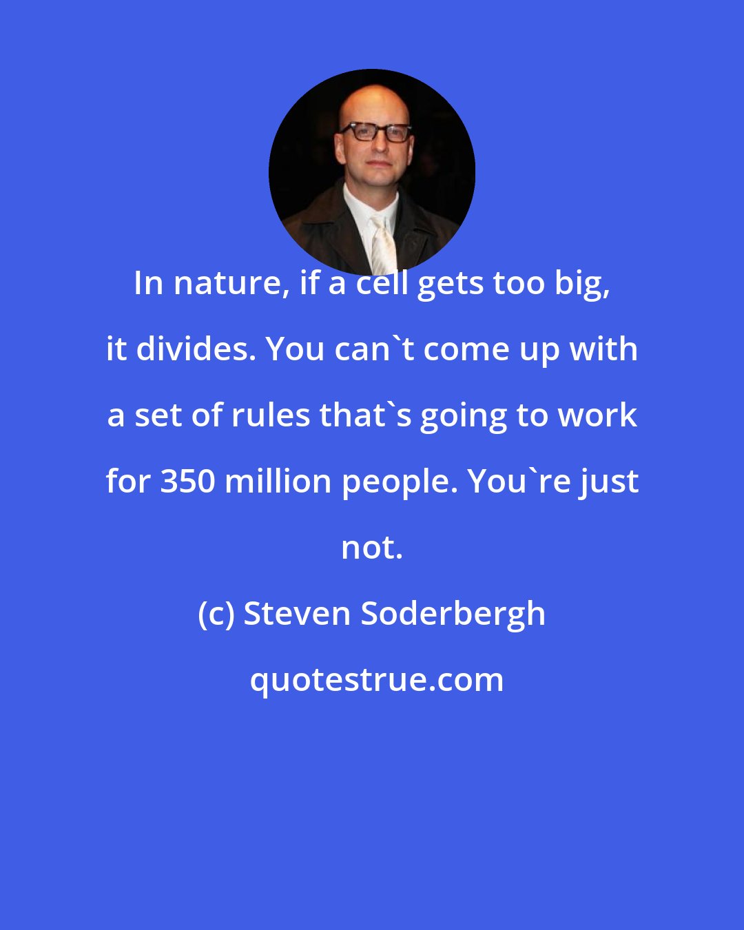 Steven Soderbergh: In nature, if a cell gets too big, it divides. You can't come up with a set of rules that's going to work for 350 million people. You're just not.