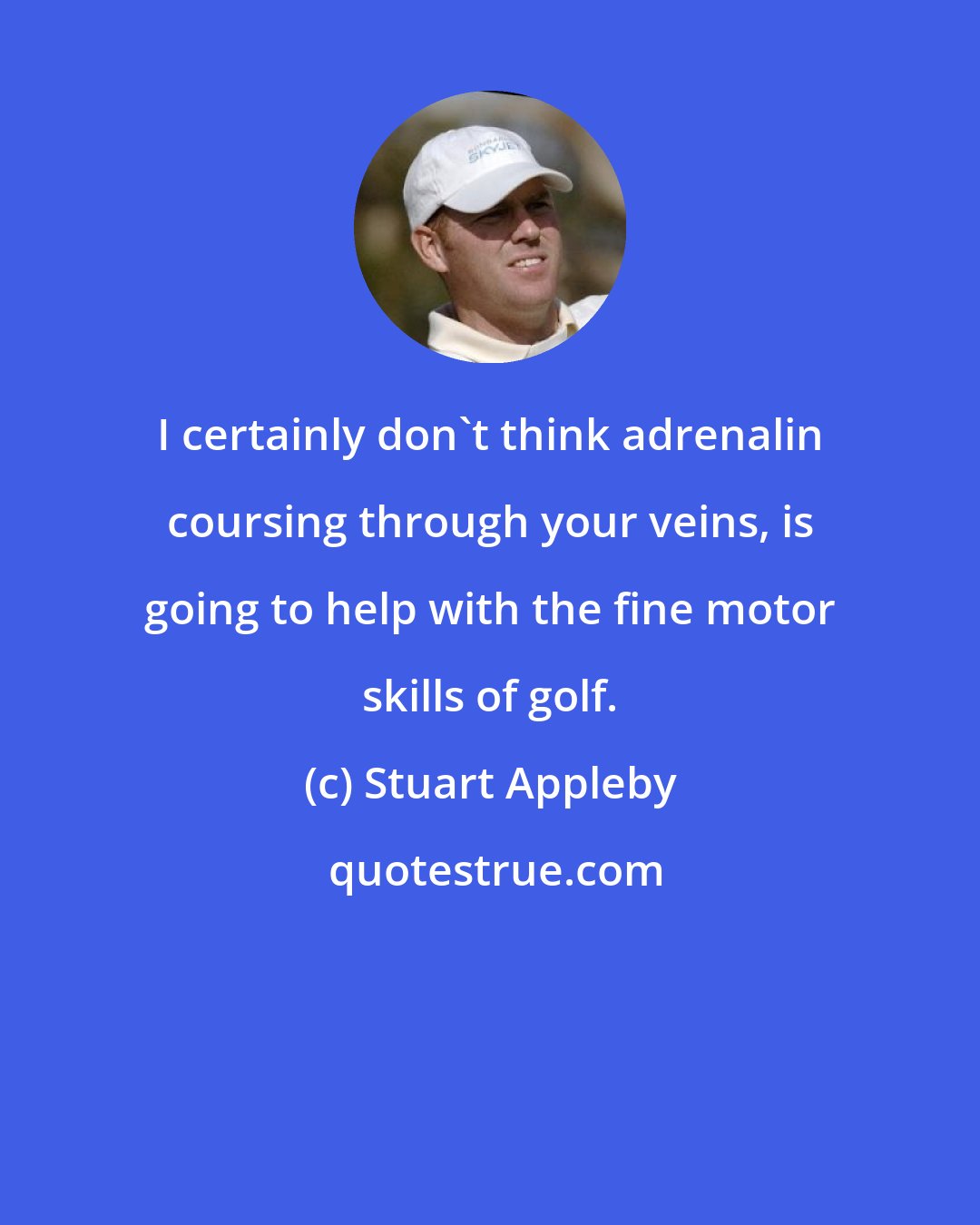 Stuart Appleby: I certainly don't think adrenalin coursing through your veins, is going to help with the fine motor skills of golf.