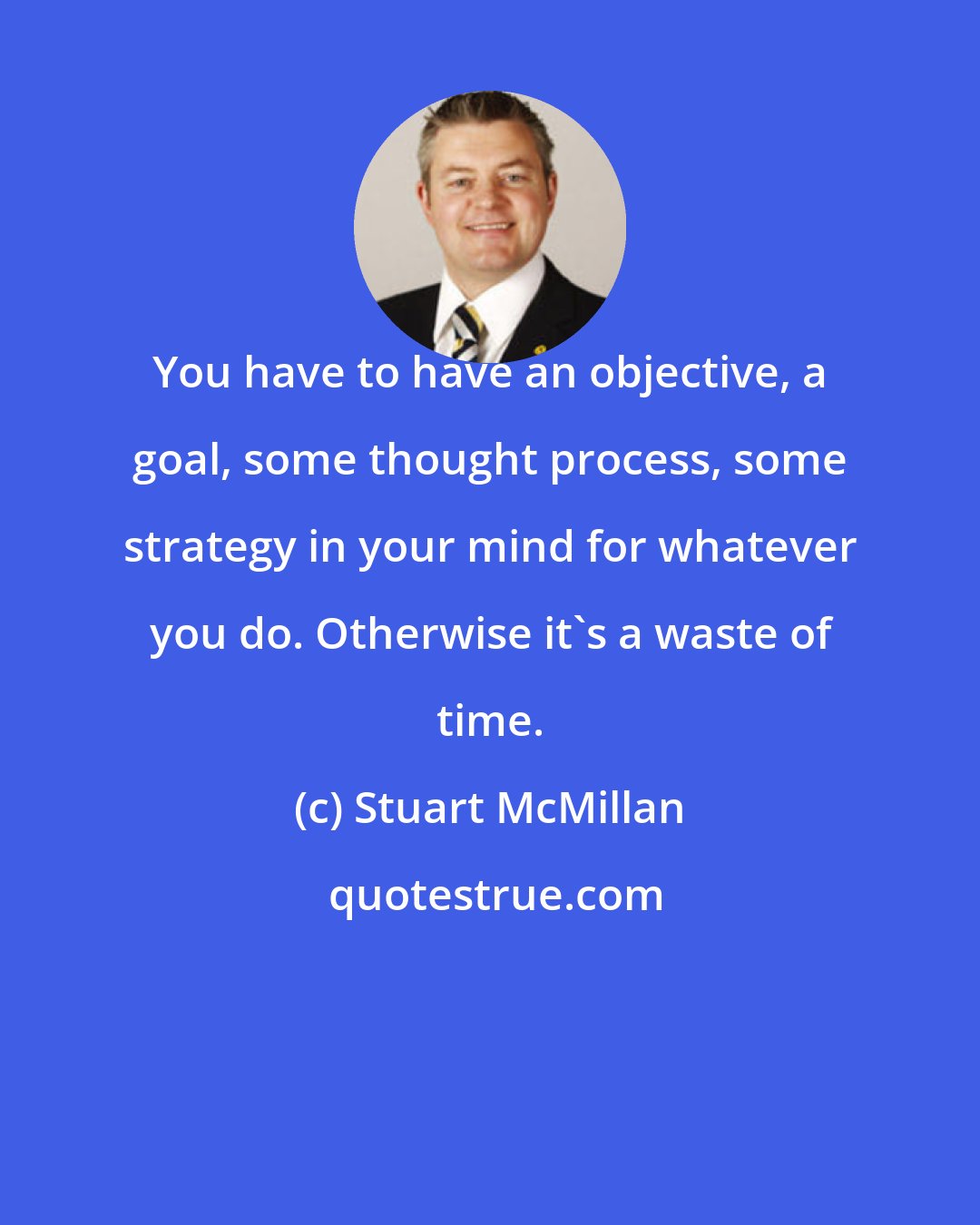 Stuart McMillan: You have to have an objective, a goal, some thought process, some strategy in your mind for whatever you do. Otherwise it's a waste of time.