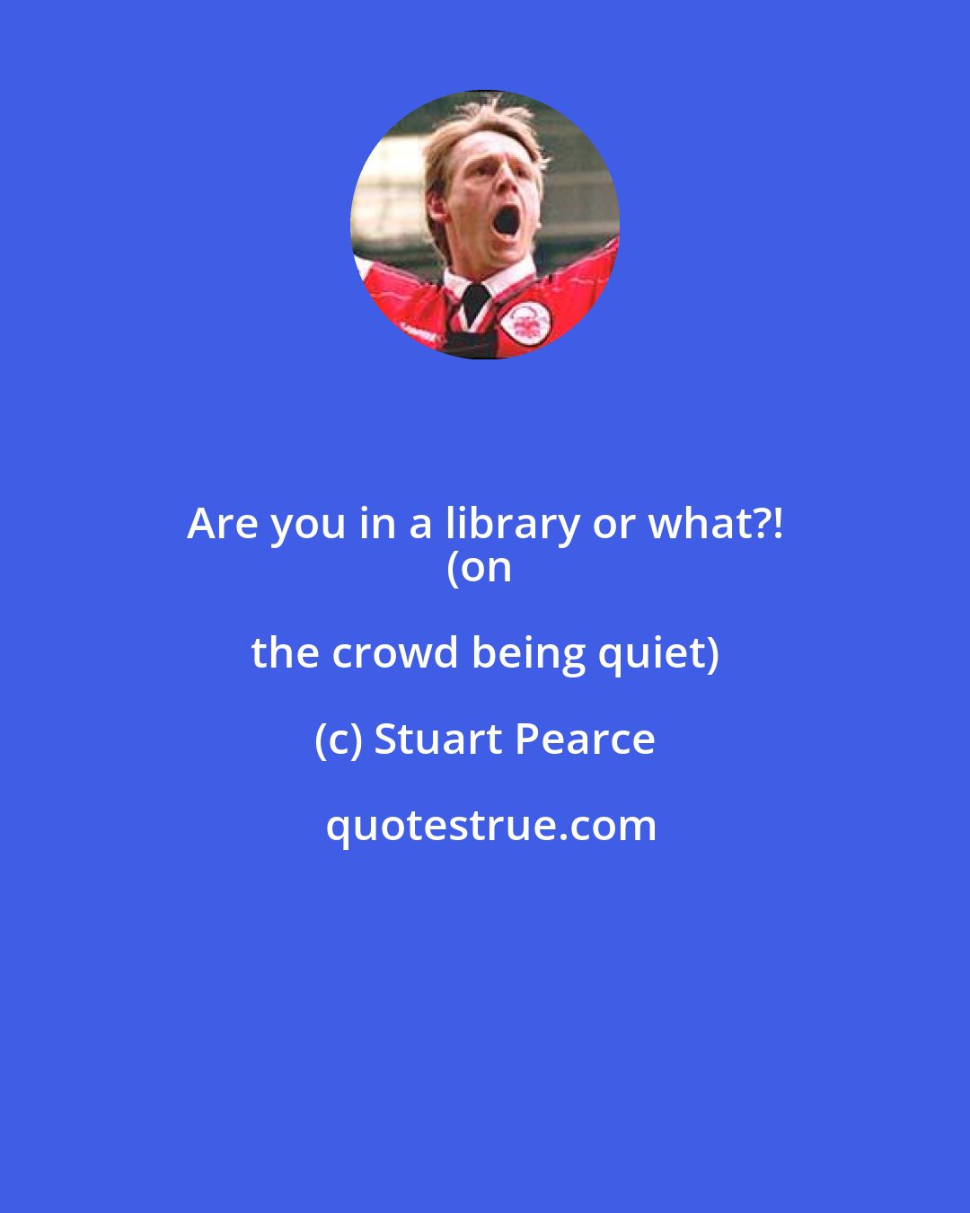 Stuart Pearce: Are you in a library or what?! 
(on the crowd being quiet)