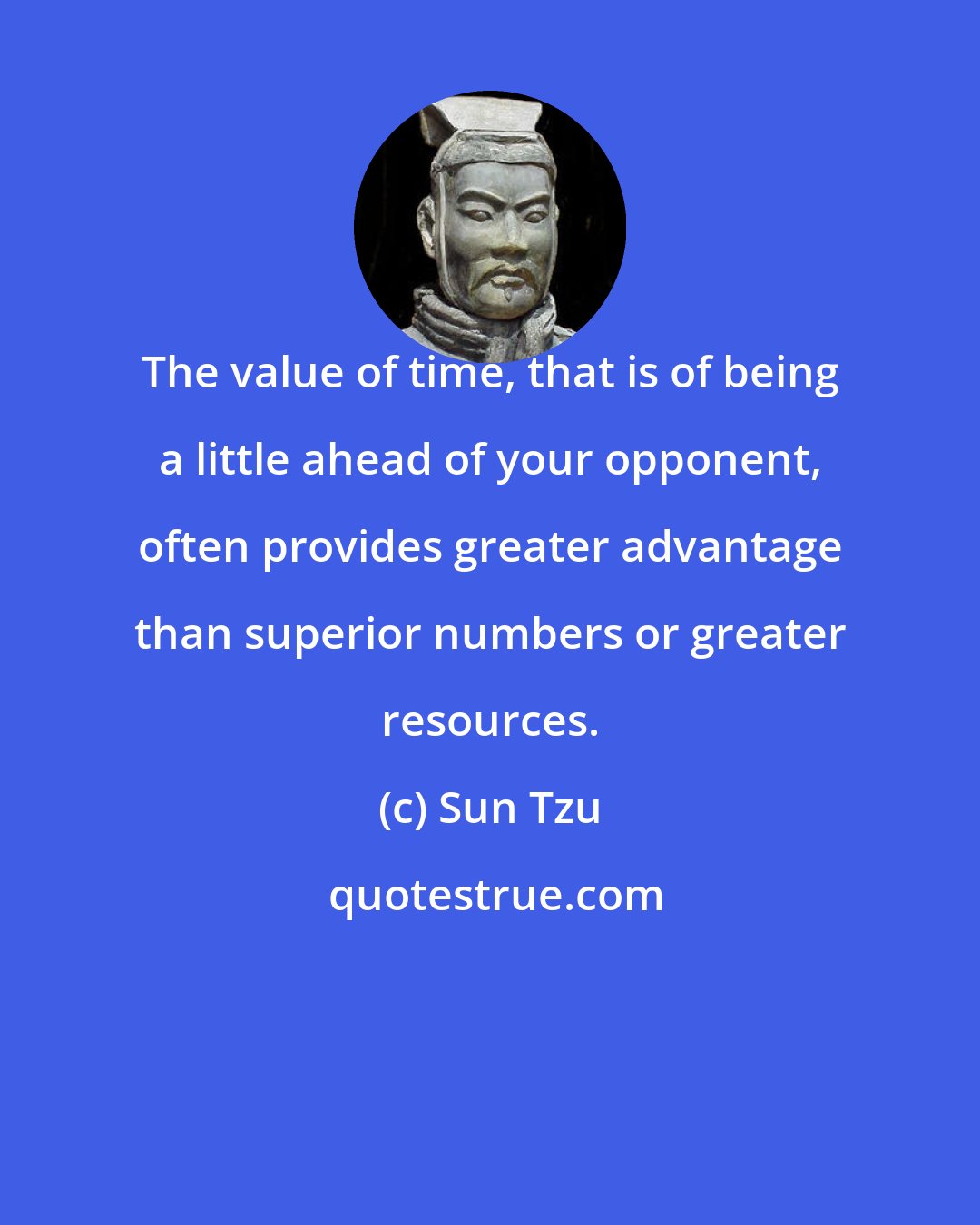 Sun Tzu: The value of time, that is of being a little ahead of your opponent, often provides greater advantage than superior numbers or greater resources.