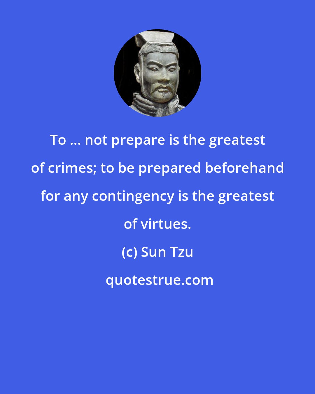 Sun Tzu: To ... not prepare is the greatest of crimes; to be prepared beforehand for any contingency is the greatest of virtues.