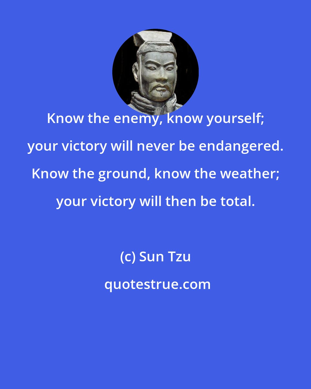 Sun Tzu: Know the enemy, know yourself; your victory will never be endangered. Know the ground, know the weather; your victory will then be total.