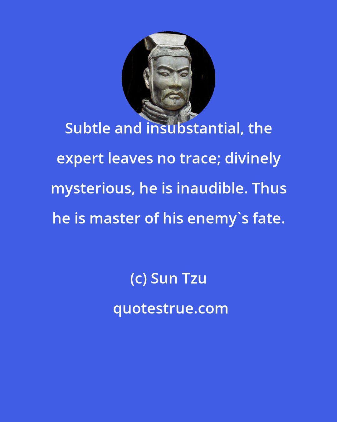 Sun Tzu: Subtle and insubstantial, the expert leaves no trace; divinely mysterious, he is inaudible. Thus he is master of his enemy's fate.