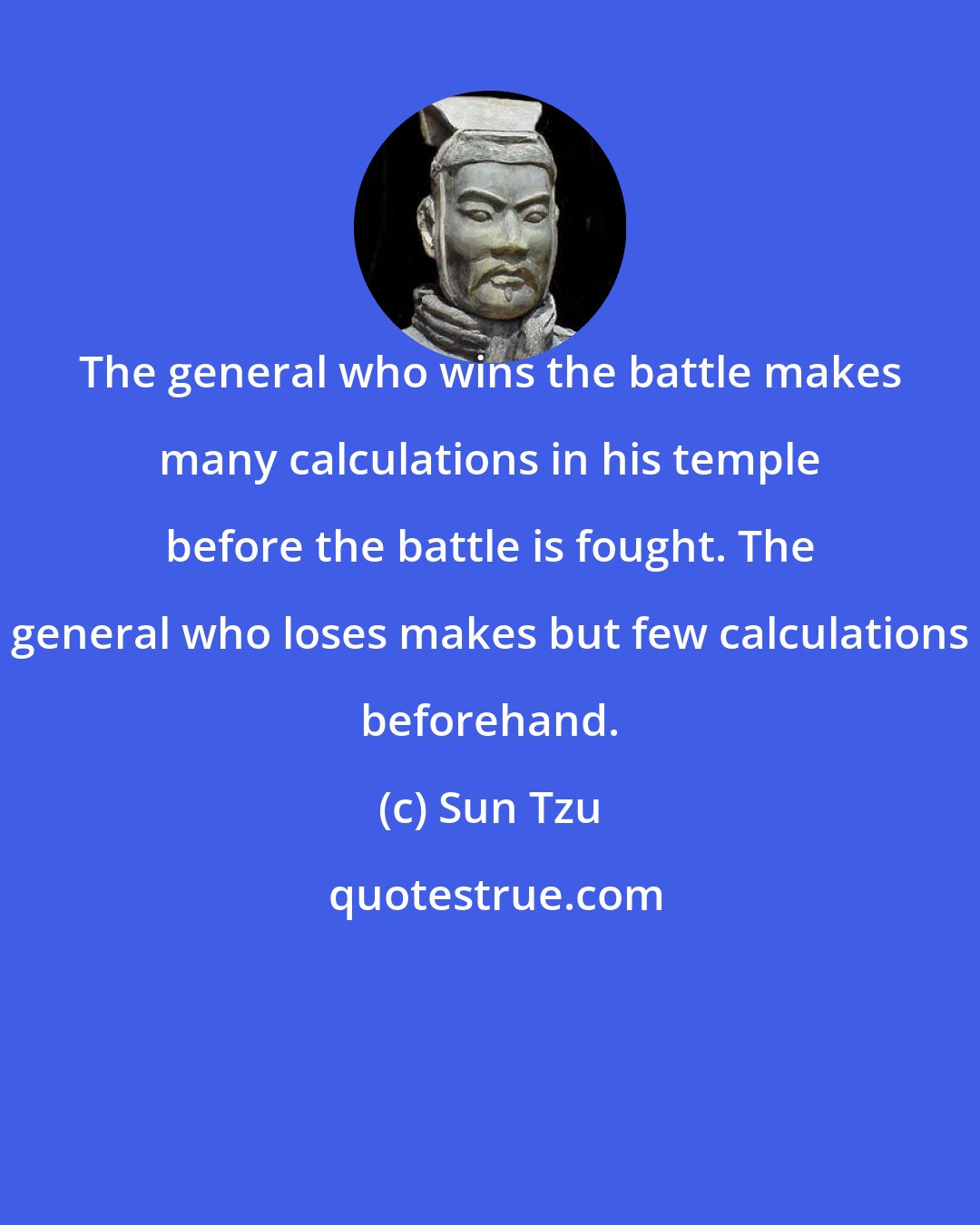 Sun Tzu: The general who wins the battle makes many calculations in his temple before the battle is fought. The general who loses makes but few calculations beforehand.