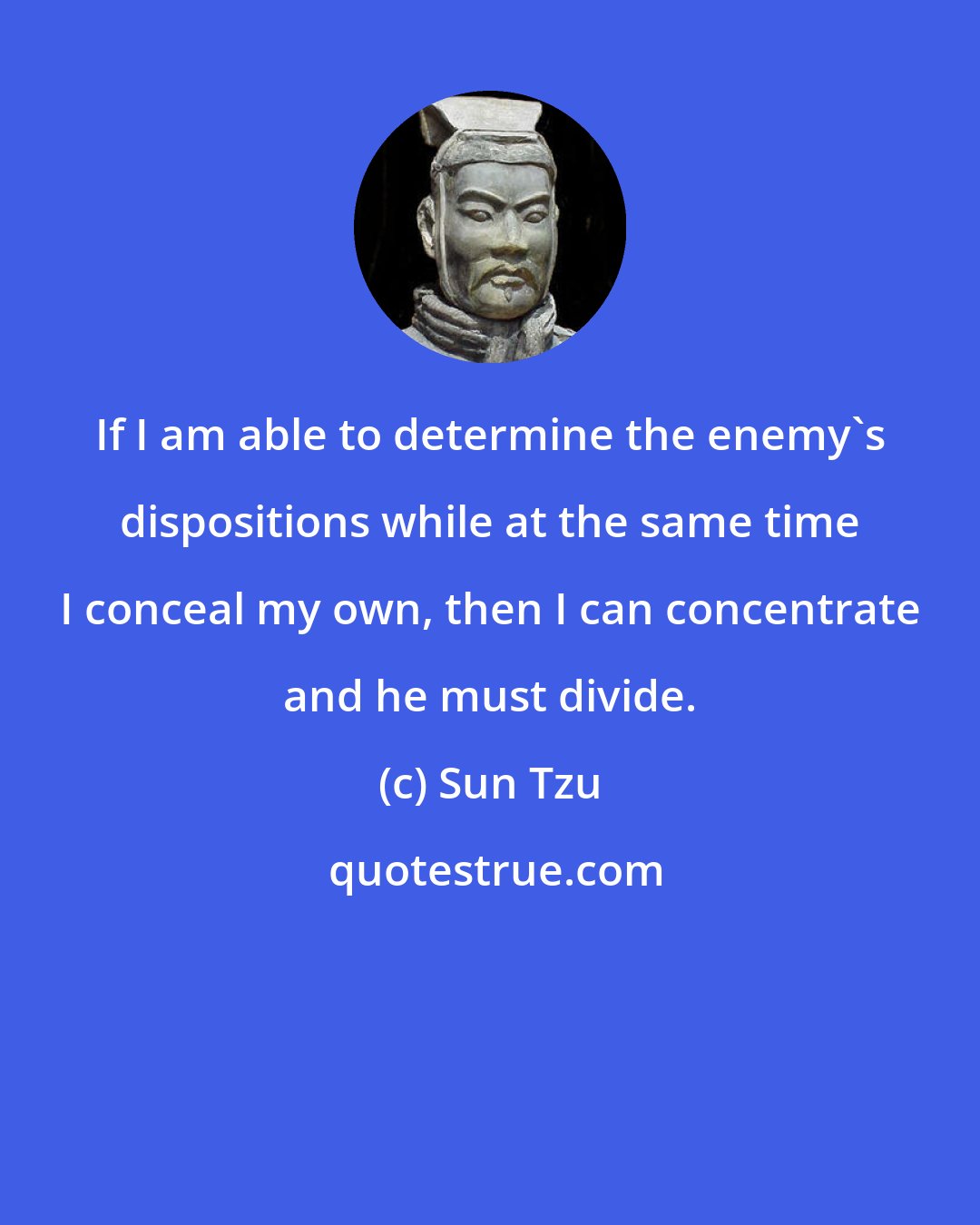 Sun Tzu: If I am able to determine the enemy's dispositions while at the same time I conceal my own, then I can concentrate and he must divide.